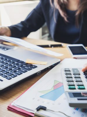 Businessman working on Desk office business financial accounting calculate